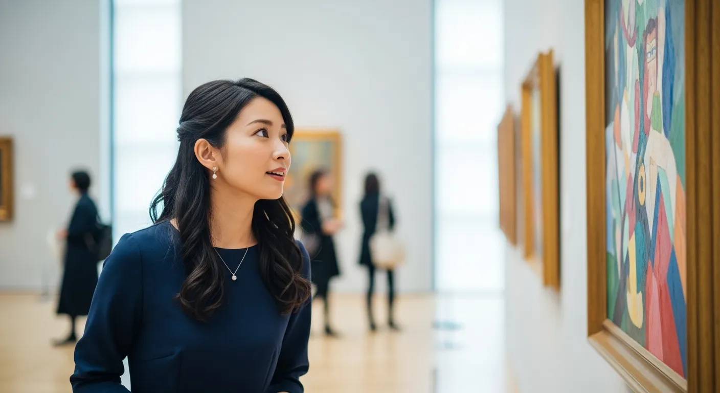 女性がアートを見ている