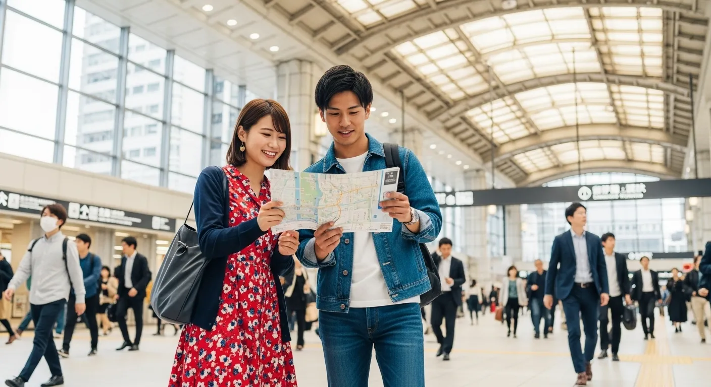 梅田で暇つぶしをする場所を探しているカップル